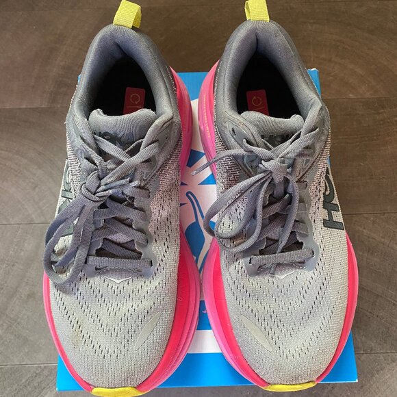Women's Hoka Bondi 8 Castlerock/Strawberry Mesh Size 6 EUC - Picture 7 of 8
